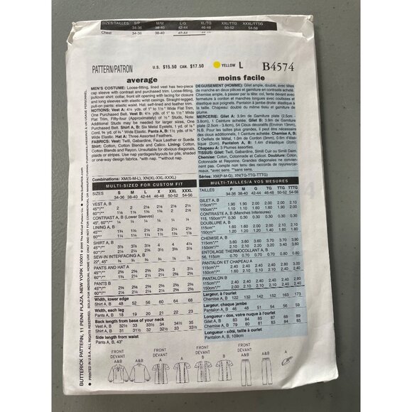 Butterick B4574 Robin Hood Pirate Swashbuckler Costume Pattern Size S-L UNCUT - Picture 4 of 7